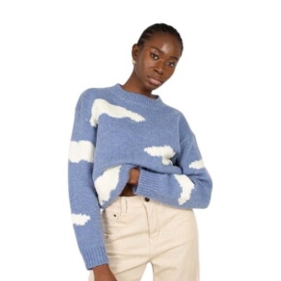 Glassworks London Intarsia Cloud Blue and White Wool Blend Sweater Jumper‎ - Picture 2 of 10